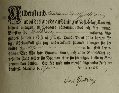 Skräddare antagen 1823 med ett annorlunda formulär Skräddare antagen 1823 med ett annorlunda formulär